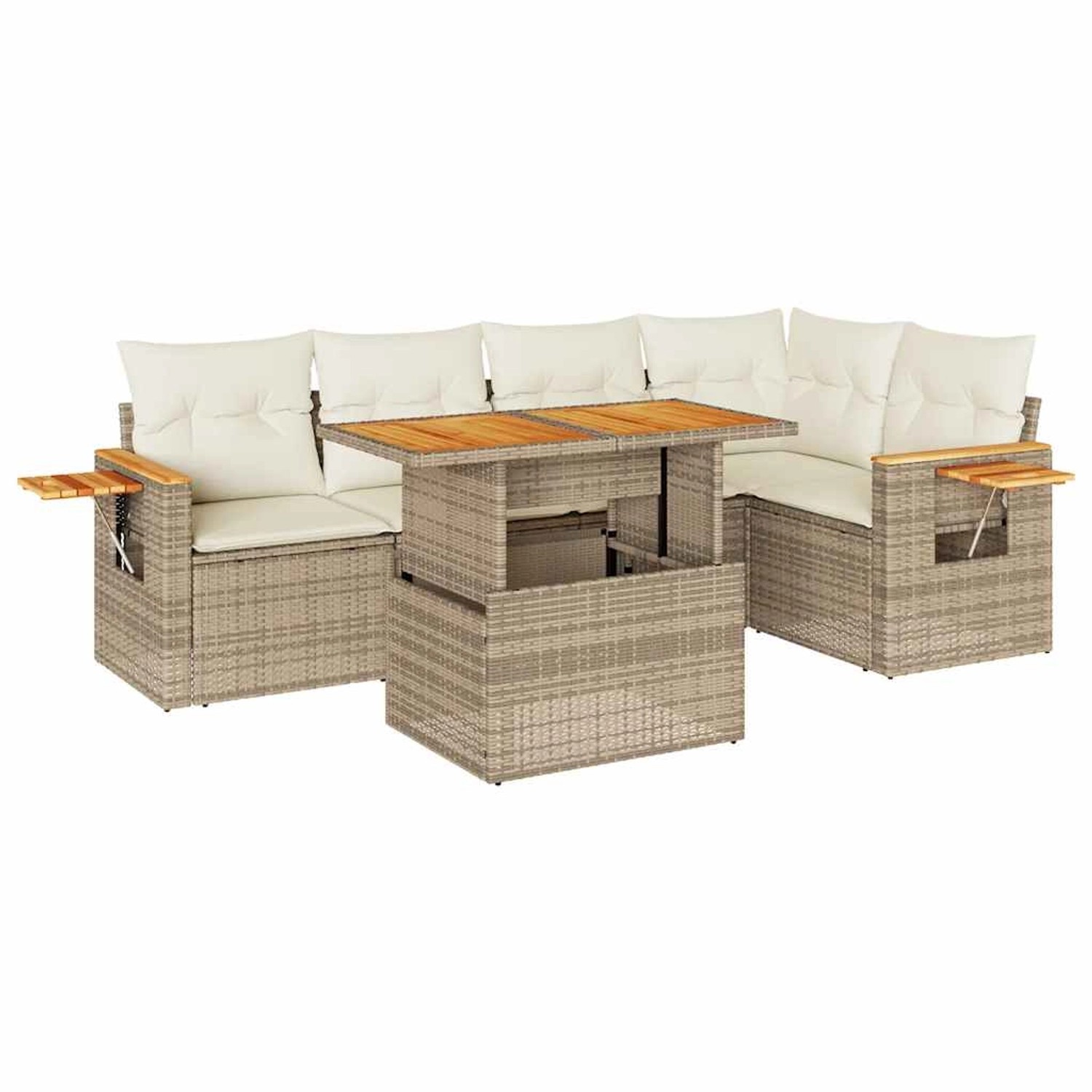 vidaXL 6-Tlg Garten-Sofagarnitur mit Kissen Beige Poly Rattan Akazie 332760 günstig online kaufen