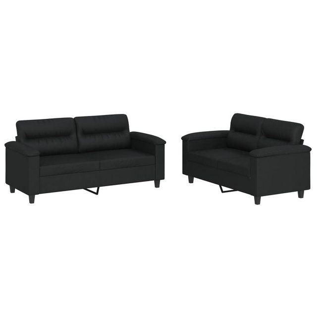 vidaXL Sofa Sofagarnitur Set mit Kissen Kunstleder, 2-tlg., Schwarz günstig online kaufen