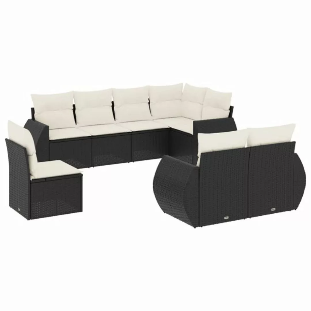 vidaXL Sofaelement 8-tlg. Garten-Sofagarnitur mit Kissen Schwarz Poly Ratta günstig online kaufen