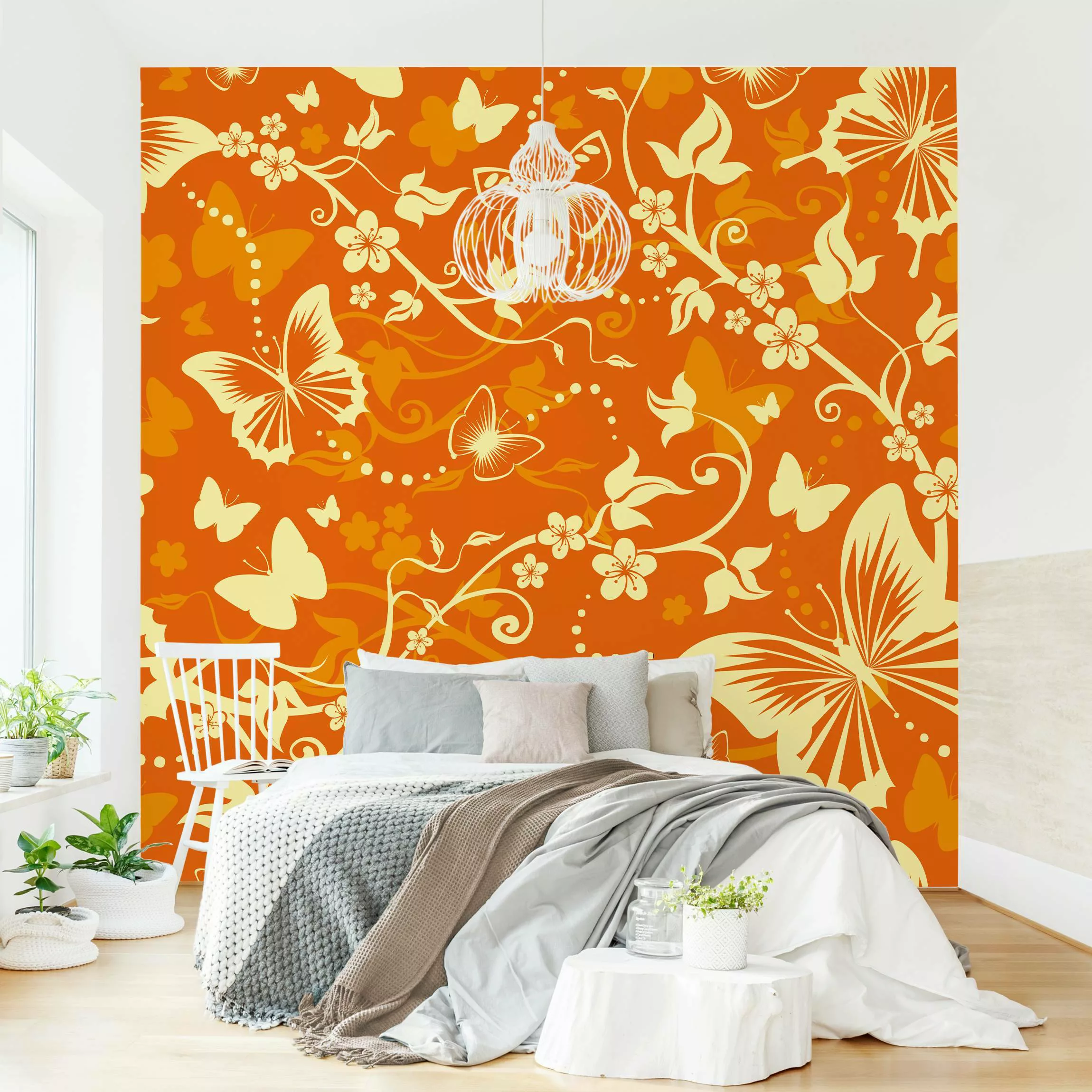 Bilderwelten Kindertapete Verzaubernde Schmetterlinge orange Gr. 192 x 192 günstig online kaufen