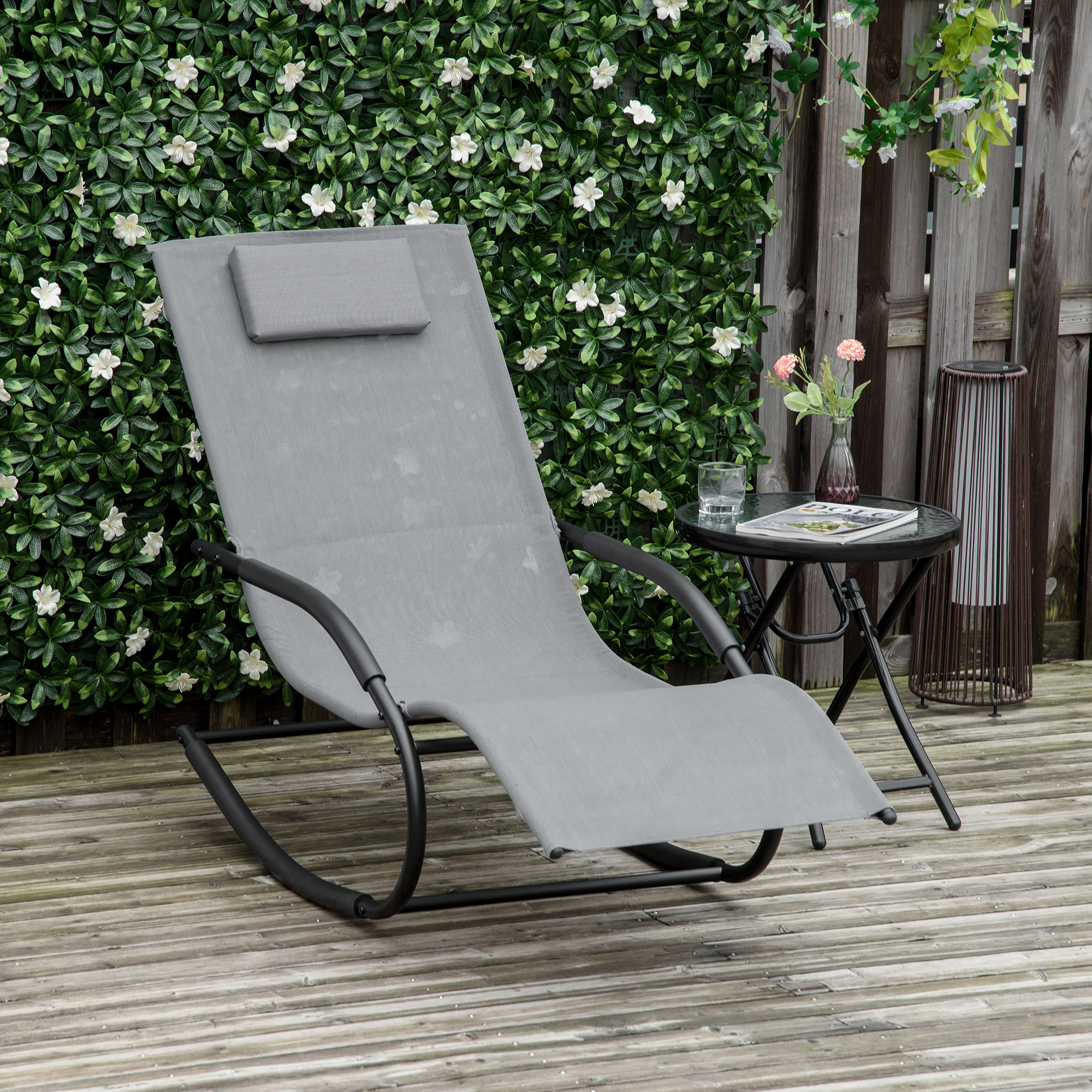 Outsunny Schaukelstuhl mit ergonomischem Rocking Chair mit Kopfstütze und A günstig online kaufen