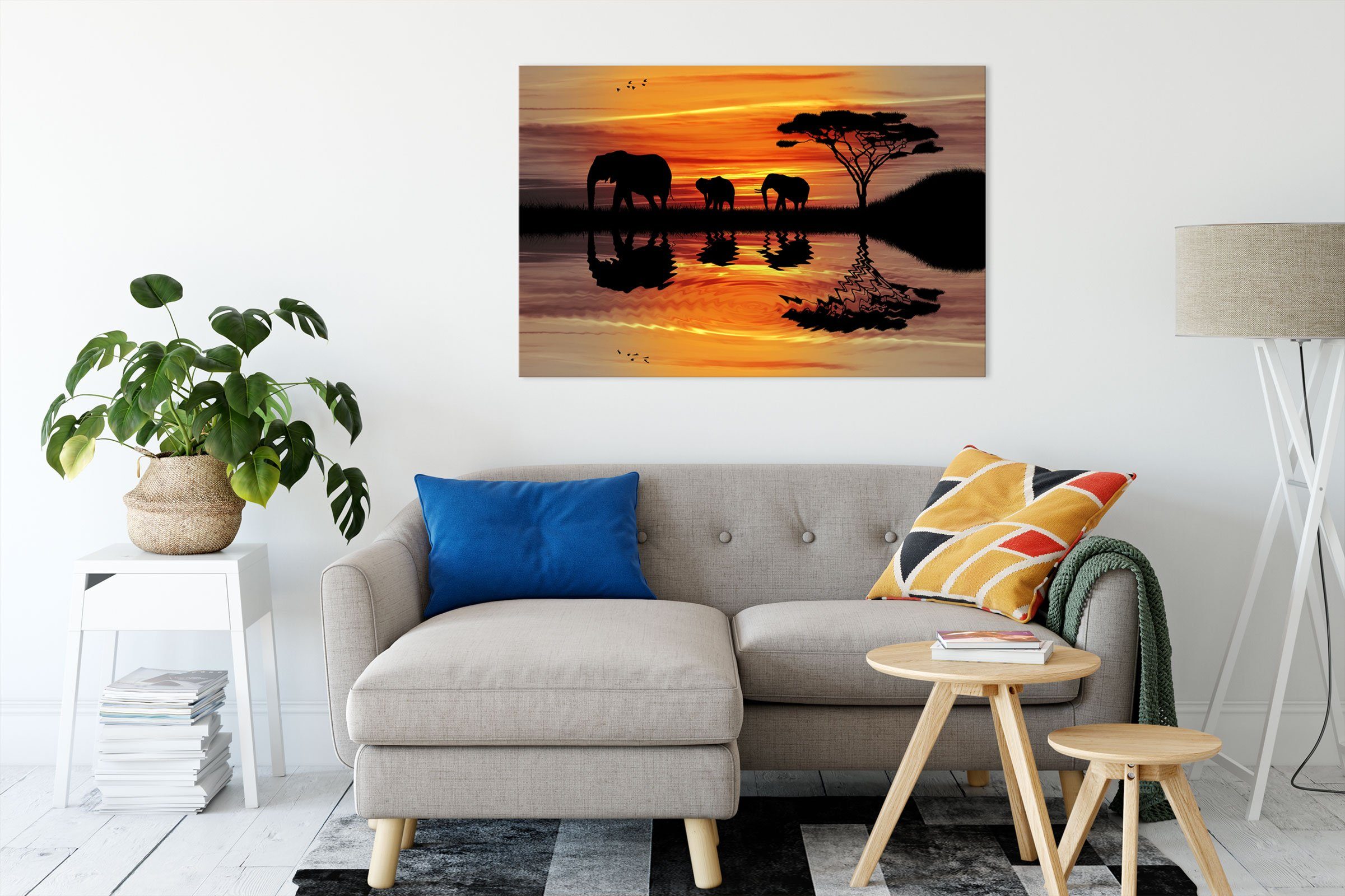 Pixxprint Leinwandbild Afrika Elefant in Sonnenschein, günstig online kaufen