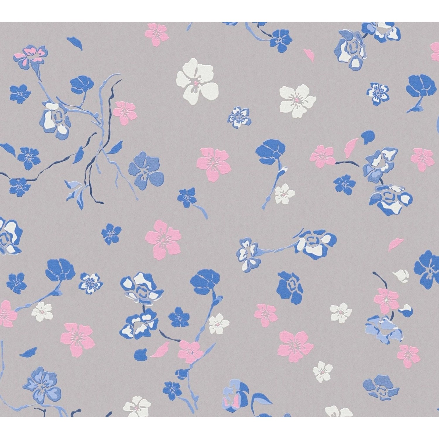 Bricoflor Graue Blumentapete Blüten in Rosa Blau Florale Tapete Modern für günstig online kaufen