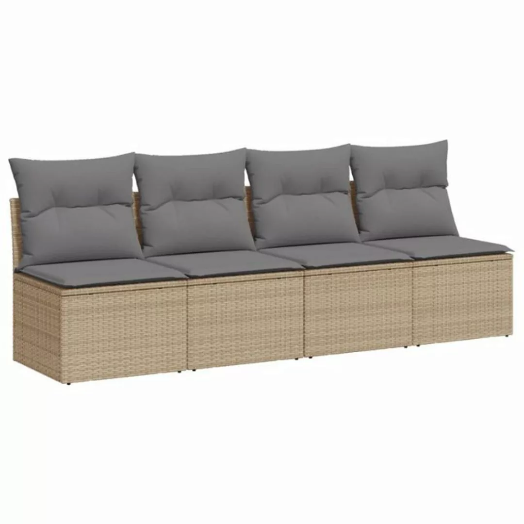 vidaXL Loungesofa Gartensofa mit Kissen 4-Sitzer Beige Poly Rattan, 1 Teile günstig online kaufen