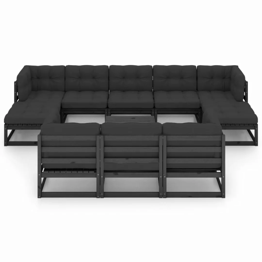 11-tlg. Garten-lounge-set Mit Kissen Schwarz Massivholz Kiefer günstig online kaufen