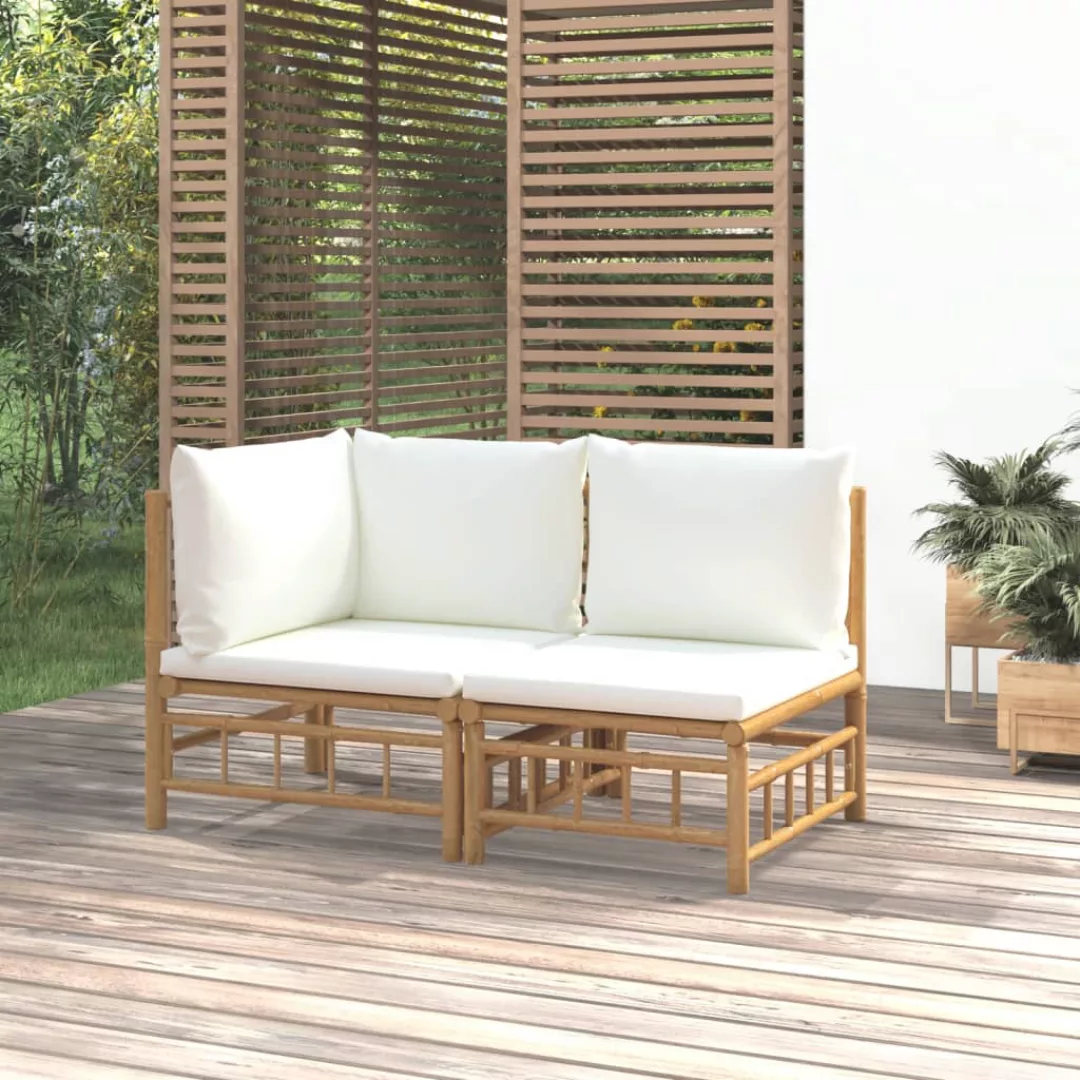 Vidaxl 2-tlg. Garten-lounge-set Mit Cremeweißen Kissen Bambus günstig online kaufen