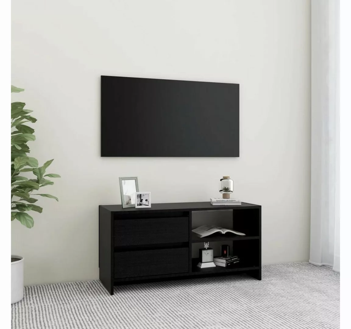 furnicato TV-Schrank Schwarz 80x31x39 cm Massivholz Kiefer günstig online kaufen