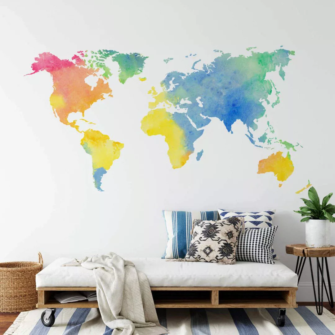 Wall-Art Wandtattoo »Aquarell Weltkarte Regenbogen«, (1 St.), selbstklebend günstig online kaufen
