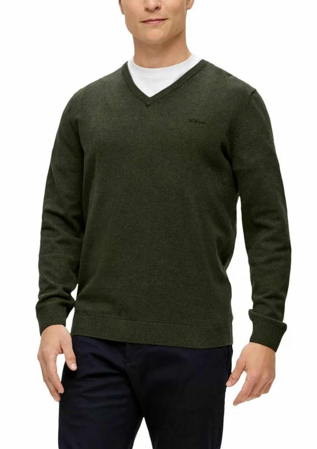 s.Oliver Strickpullover in melierter Optik mit Logo-Stickerei günstig online kaufen