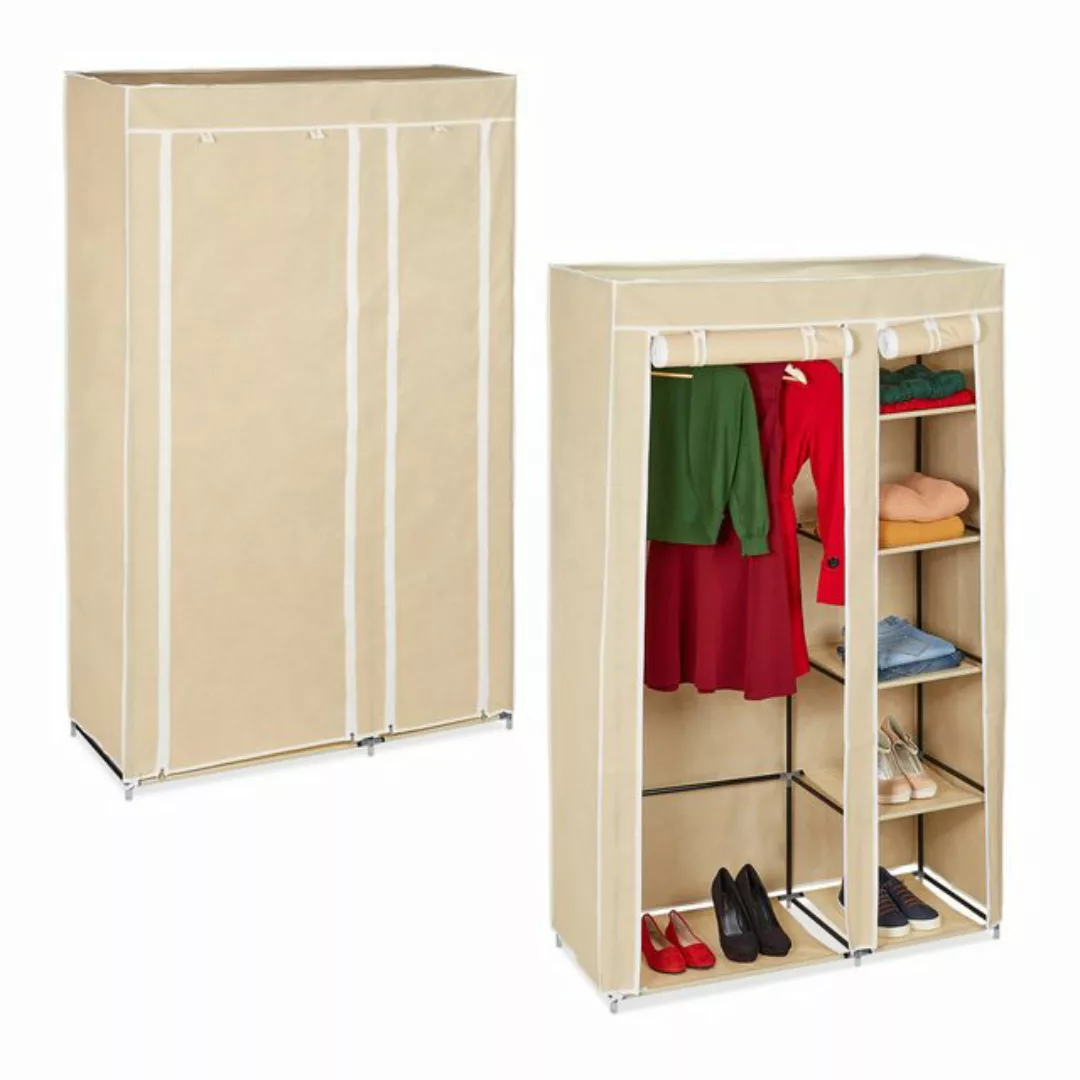 relaxdays Kleiderschrank 2 x Stoffschrank Kleiderstange beige günstig online kaufen