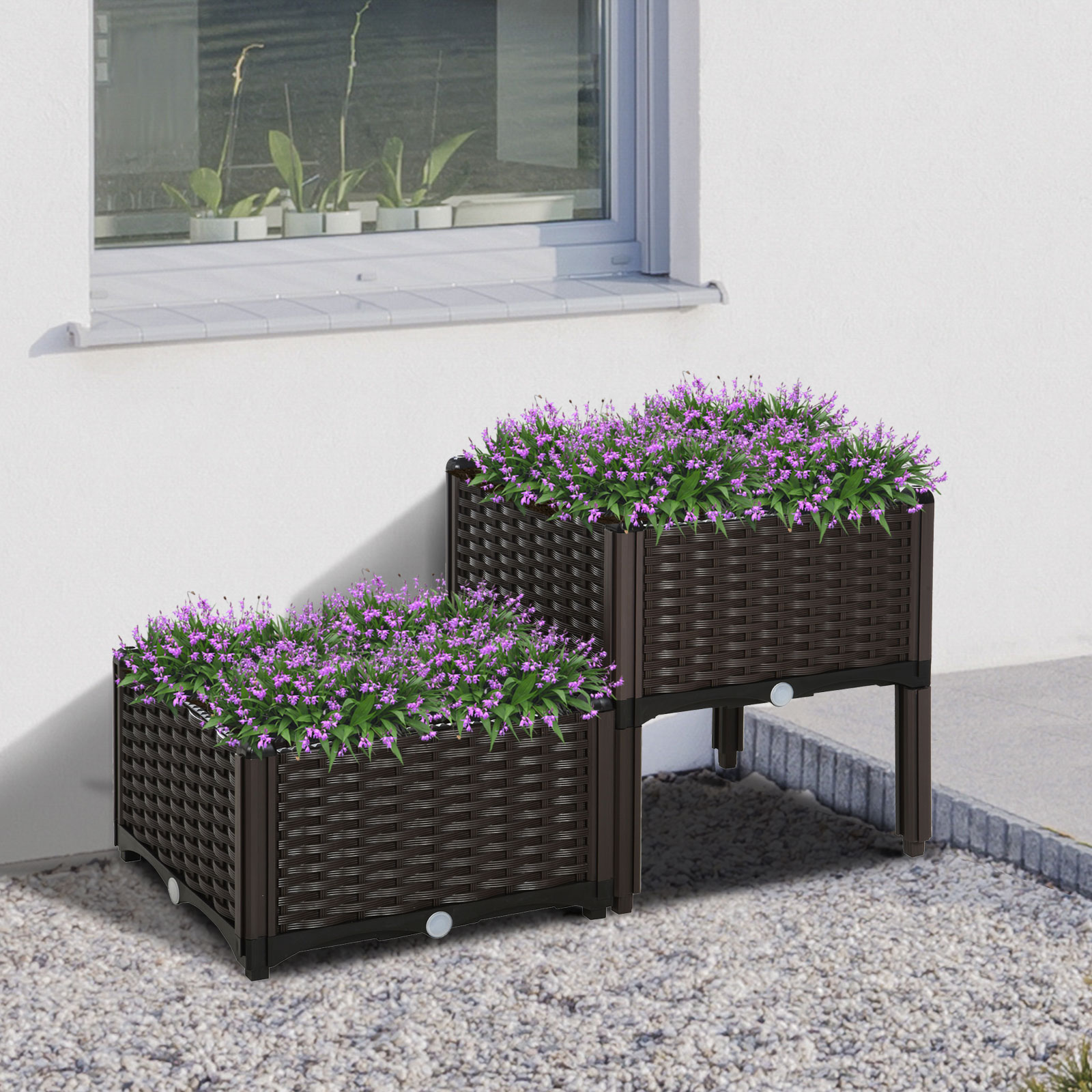 Outsunny Hochbeet Doppelter Pflanzkasten Rattan-Look 80x40x44cm mit Abfluss günstig online kaufen