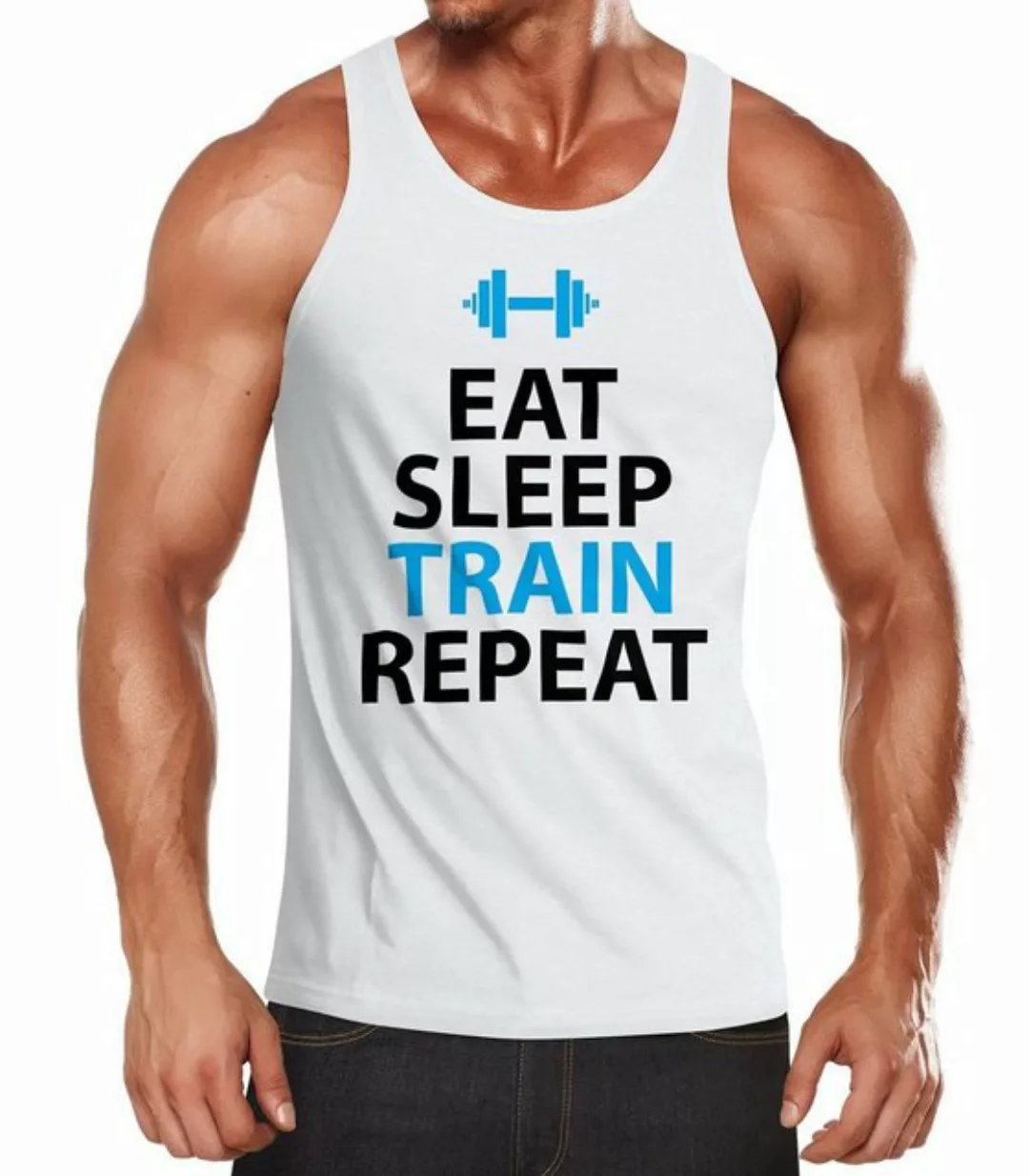 MoonWorks Tanktop Herren Tanktop Eat Sleep Train Repeat Bodybuilder Fitness günstig online kaufen