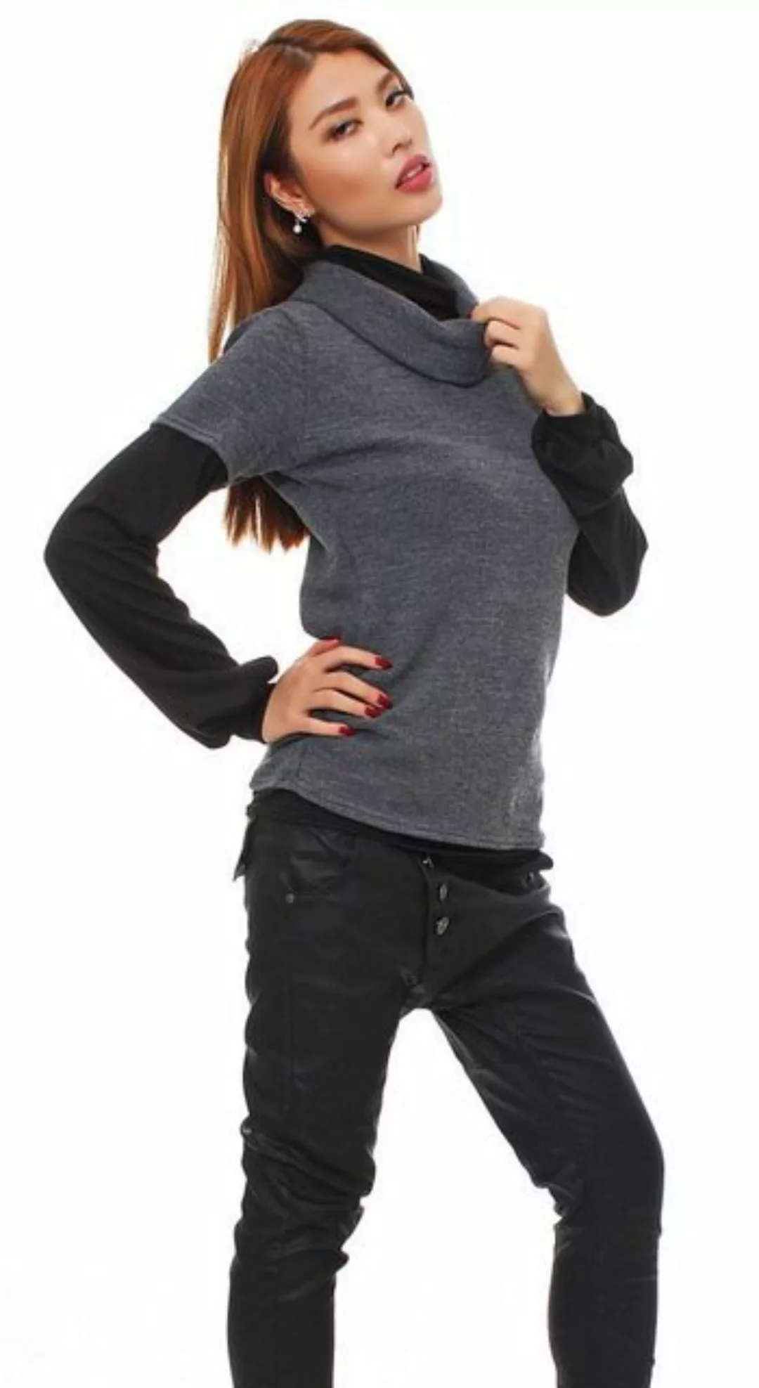 Mississhop Rollkragenpullover 2 in 1 Optik Strick Pullover Longshirt günstig online kaufen