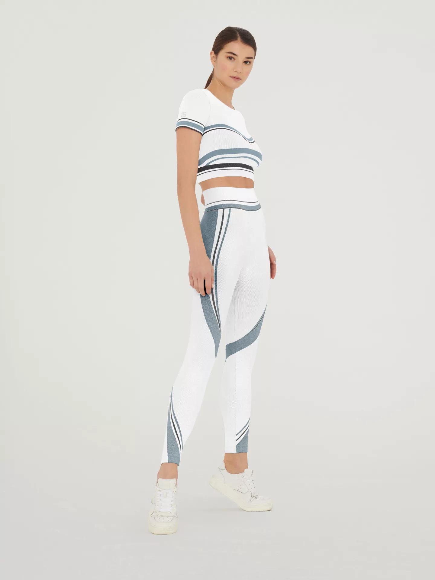 Wolford - Shaping Stripes Leggings, Frau, white/blue lurex/black, Größe: L günstig online kaufen