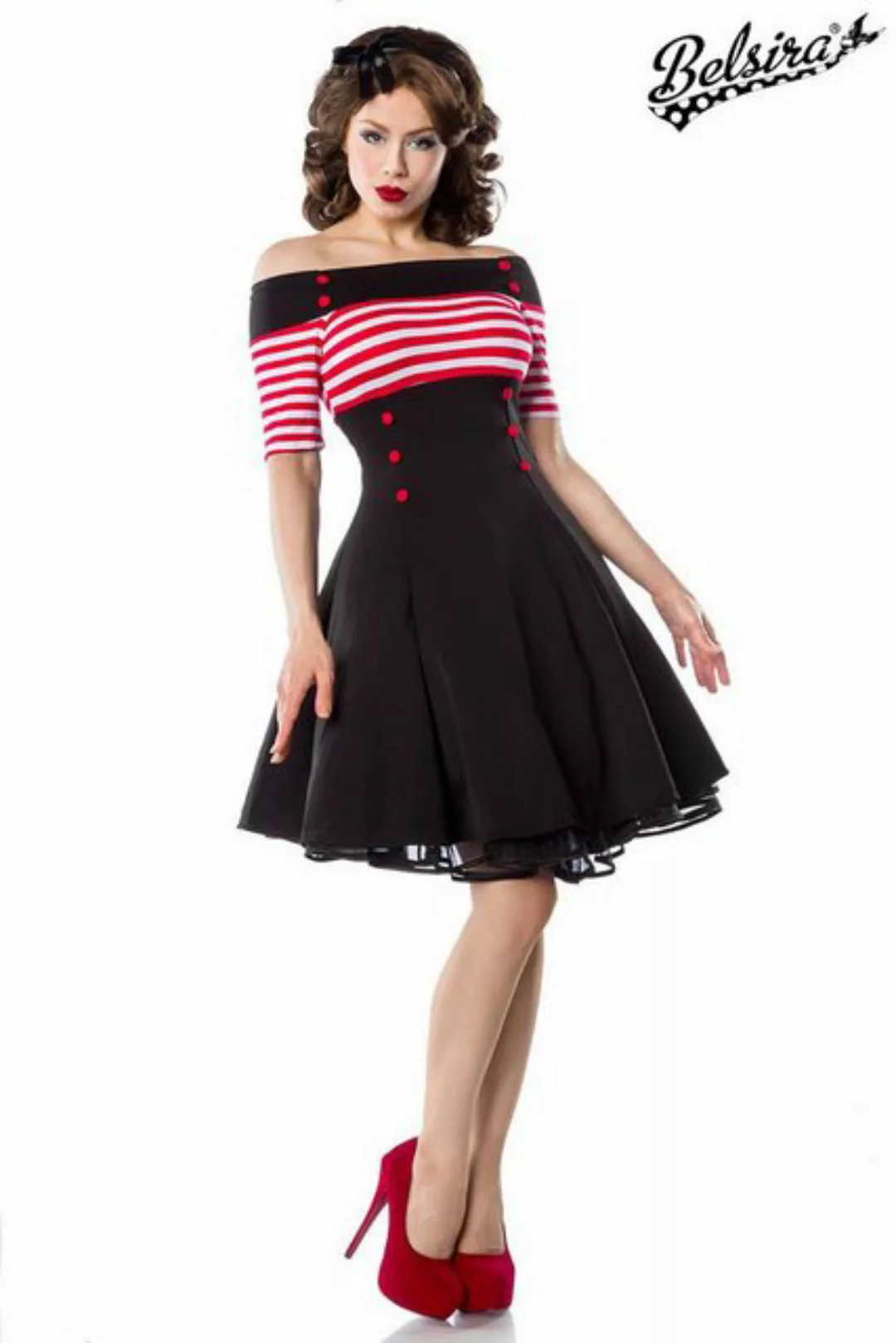 BELSIRA A-Linien-Kleid Schulterfreies Retro Rockabilly Jersey-Kleid 50er Ja günstig online kaufen