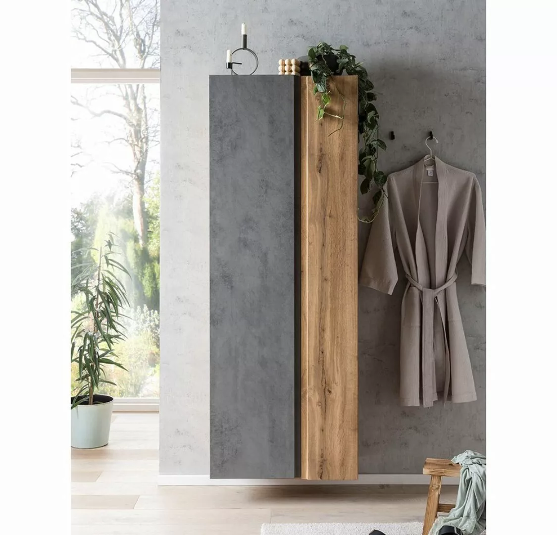 Lomadox Hochschrank VASTO-03-CONCRETE Badezimmer 65cm in Wotan Eiche Nb. mi günstig online kaufen