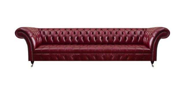 JVmoebel Chesterfield-Sofa Chesterfield Rotes Ledersofa Wohnzimmer Viersitz günstig online kaufen