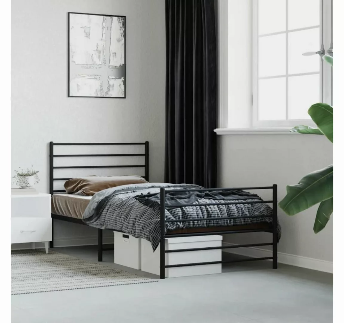 furnicato Bett Bettgestell mit Kopf- und Fußteil Metall Schwarz 90x200 cm günstig online kaufen