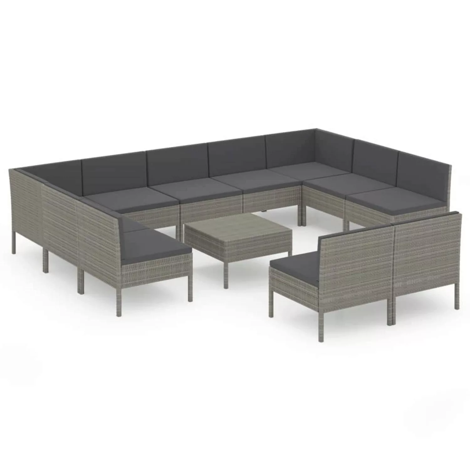 12-tlg. Garten-lounge-set Mit Auflagen Poly Rattan Grau günstig online kaufen