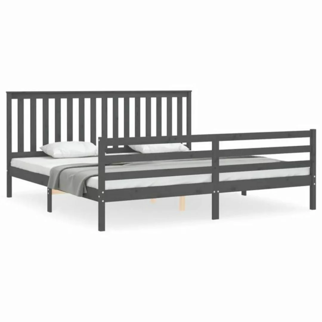 furnicato Bett Massivholzbett mit Kopfteil Grau 200x200 cm günstig online kaufen