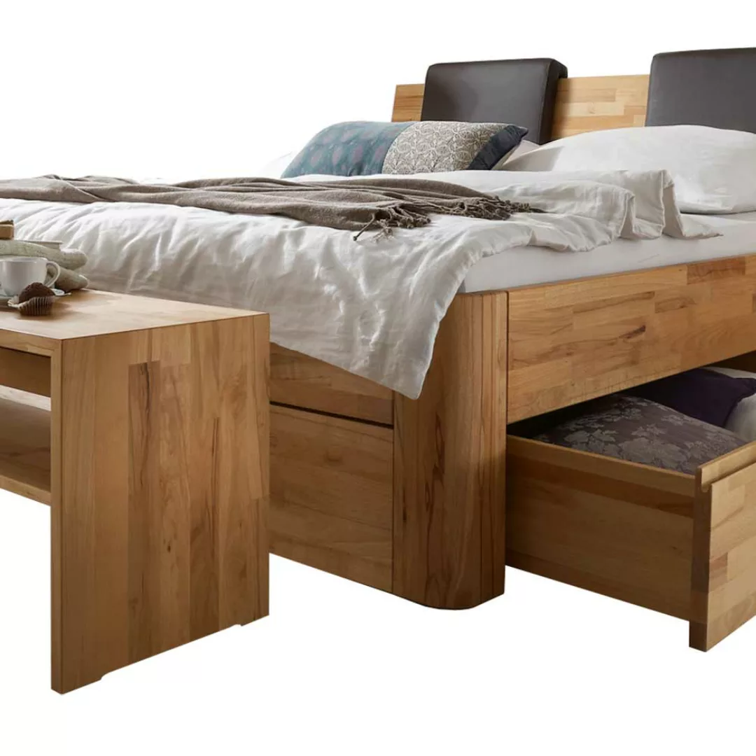 Schlafzimmerset modern Holz in Kernbuchefarben Bettkasten (vierteilig) günstig online kaufen