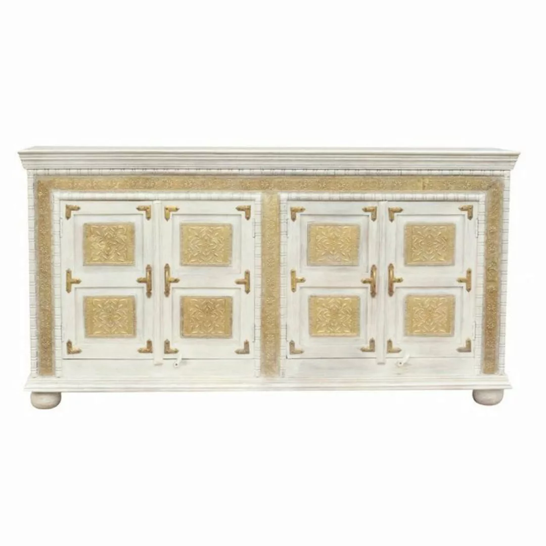 Oriental Galerie Unterschrank Weiß Gold Sideboard Yasha Indien 180cm Massiv günstig online kaufen