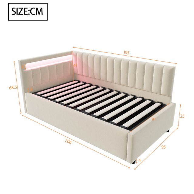 HAUSS SPOLE Schlafsofa 90x200 mit LED-Beleuchtung und hydraulischem Staurau günstig online kaufen