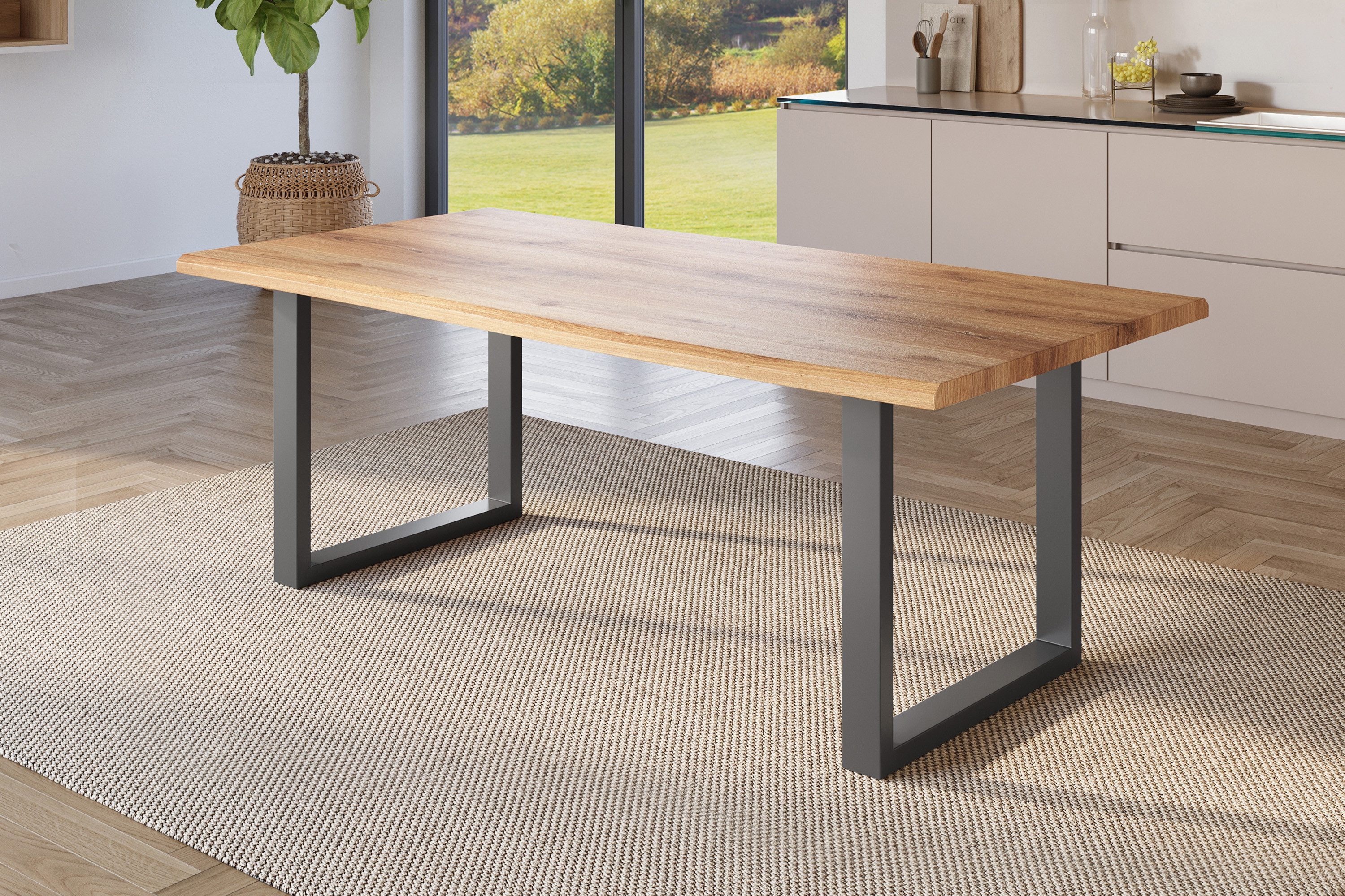 SAM® Esstisch Thoran, Holz-Optik Wildeiche, U-Metallgestell, günstig online kaufen