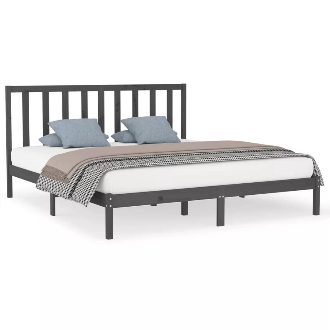 vidaXL Bettgestell Massivholzbett Grau 200x200 cm Bett Bettgestell Doppelbe günstig online kaufen