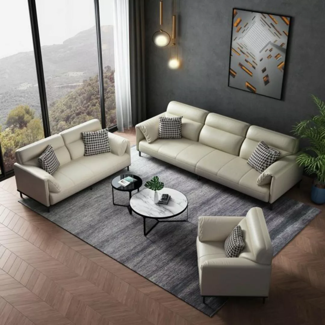 JVmoebel Sofa Luxuriöse Wohnzimmer Sofagarnitur 3+2+1 Set Garnitur Leder, M günstig online kaufen