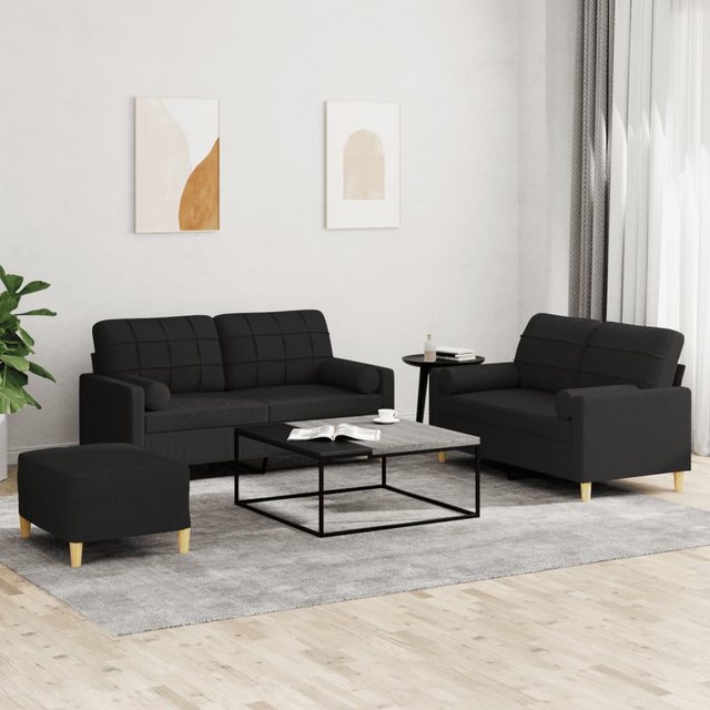 vidaXL Sofa 3-tlg. Sofagarnitur mit Kissen Schwarz Stoff günstig online kaufen