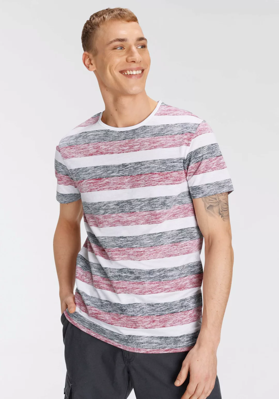 AJC T-Shirt, in melierter und gestreifter Optik günstig online kaufen