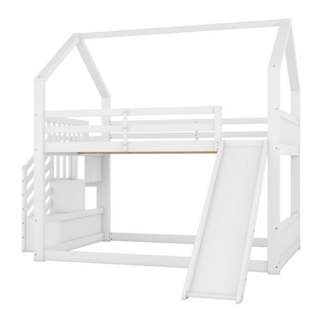 Rutaqian Kinderbett 140x200cm Etagenbett mit Stauraumtreppe und Rutsche, Ha günstig online kaufen