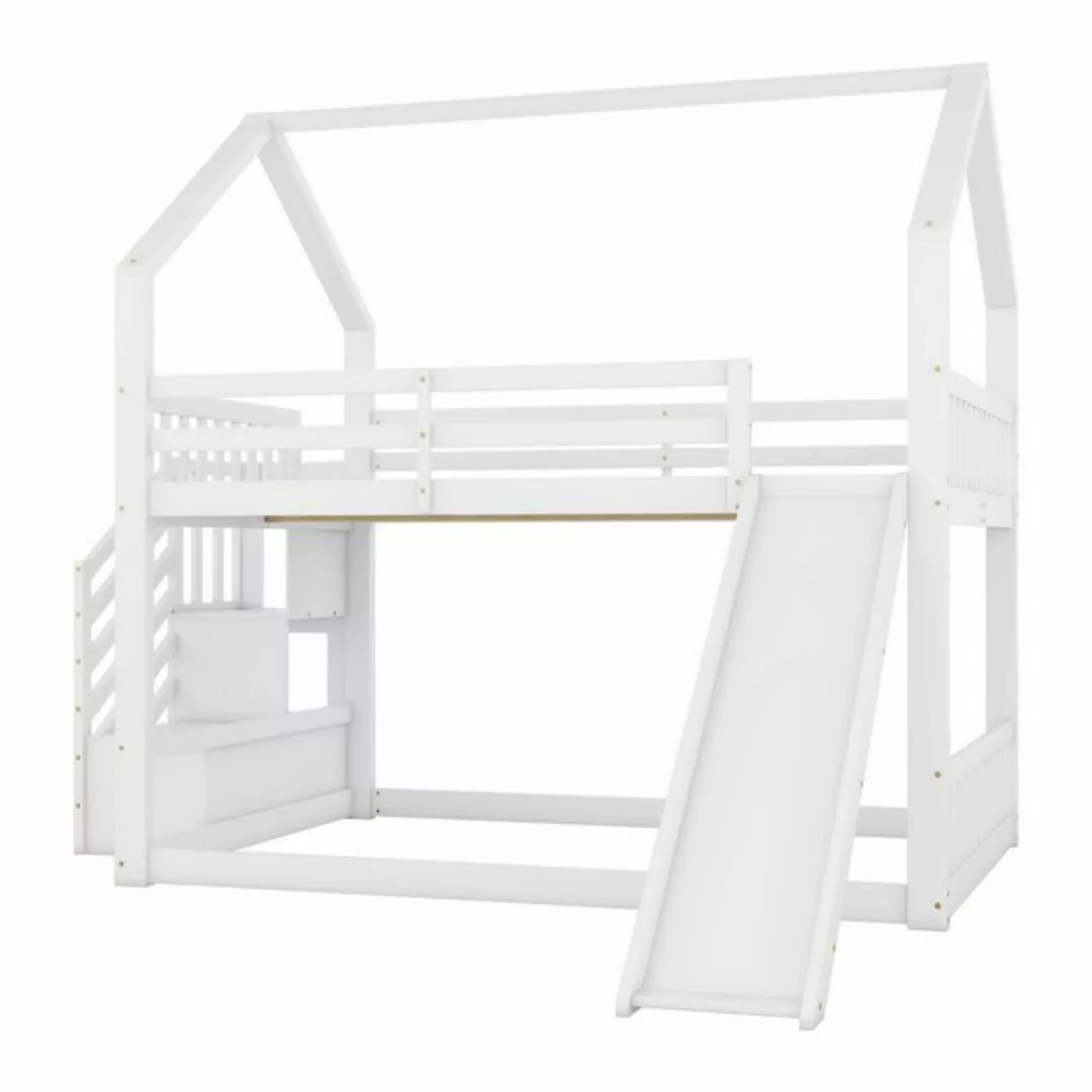 Rutaqian Kinderbett 140x200cm Etagenbett mit Stauraumtreppe und Rutsche, Ha günstig online kaufen