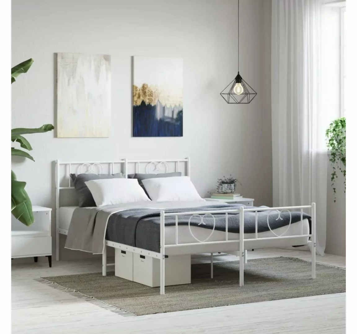 furnicato Bett Bettgestell mit Kopf- und Fußteil Metall Weiß 140x200 cm günstig online kaufen