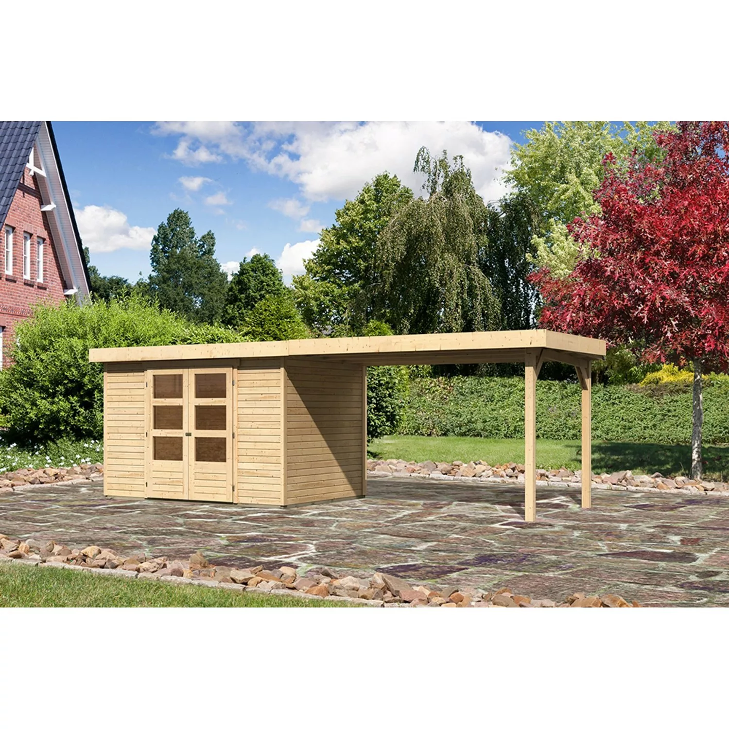 Karibu Holz-Gartenhaus Boras Natur Unbehandelt 298 cm x 213 cm günstig online kaufen