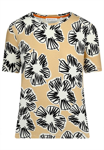 BICALLA T-Shirt Shirt mit Blüten-Print in Sand/Schwarz (1-tlg) günstig online kaufen