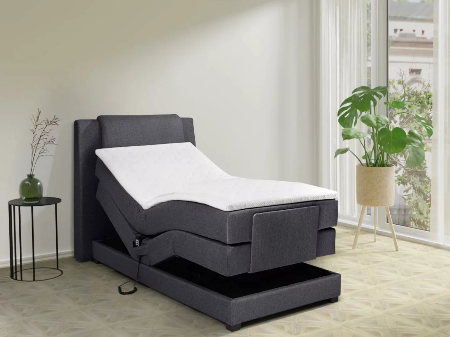 Boxspringbett mit Bettkopfteil + elektrischem Untergestell mit Relaxfunktio günstig online kaufen