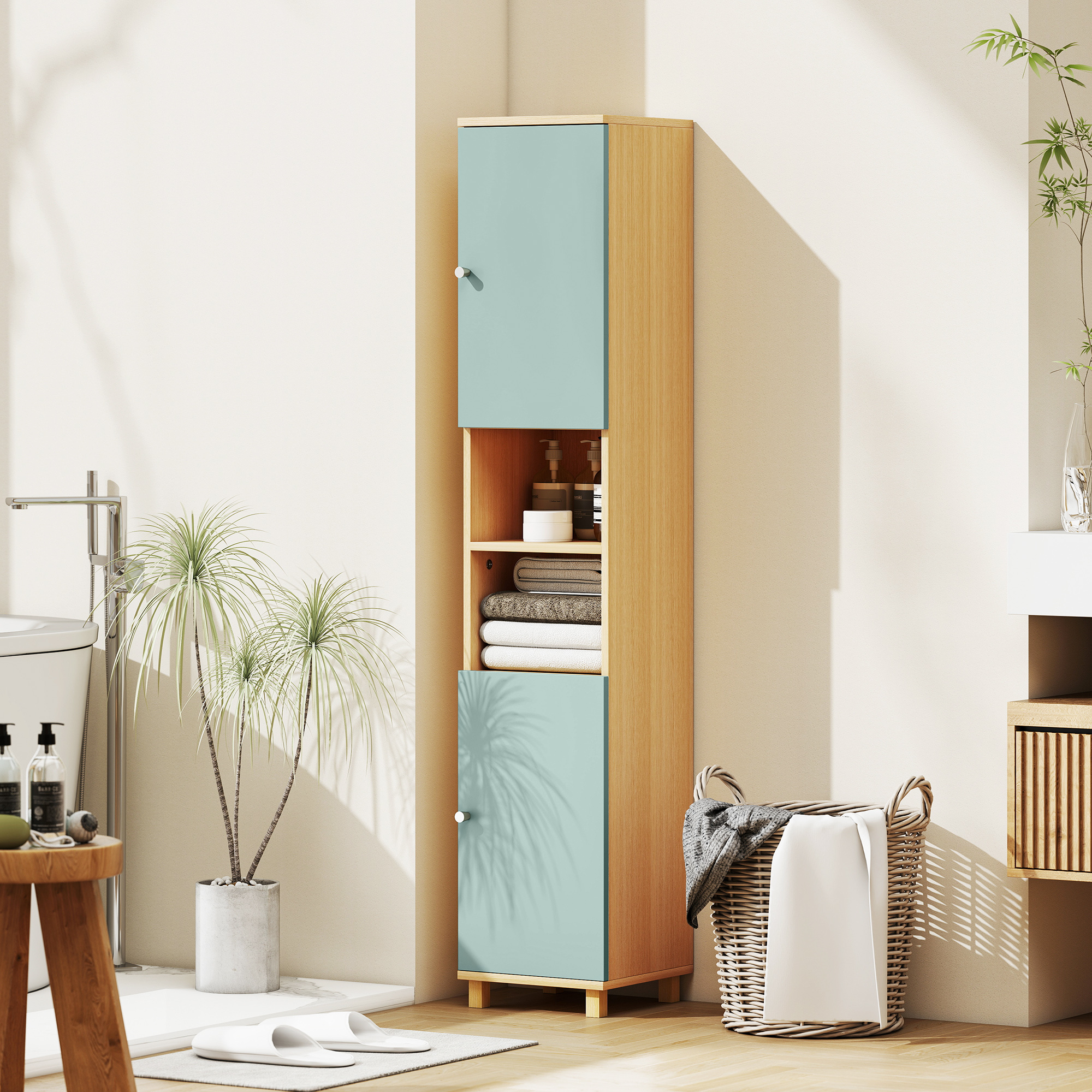 HOMCOM Badezimmerschrank, Aufbewahrungsschrank, Badezimmerschrank mit 2 Sch günstig online kaufen