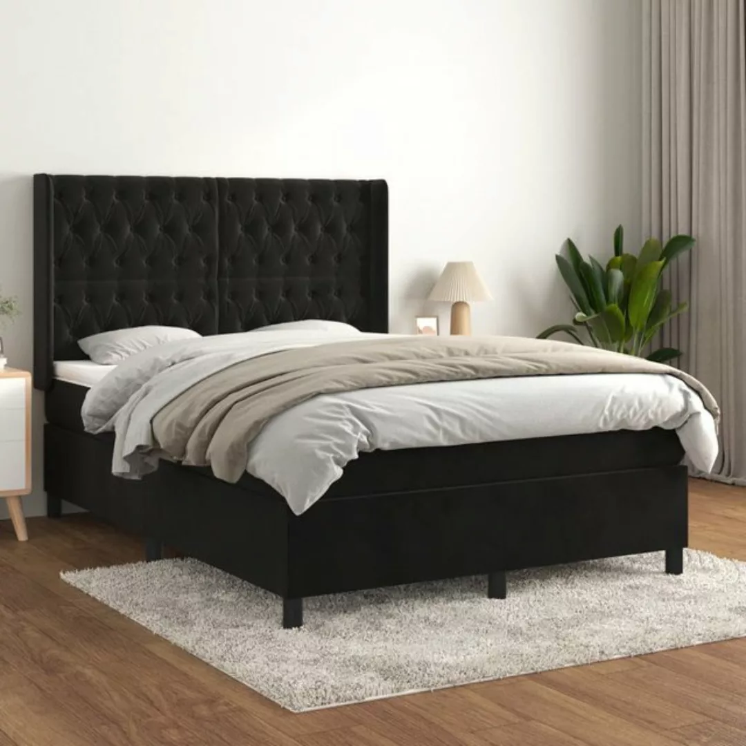 vidaXL Bettgestell Boxspringbett mit Matratze Schwarz 140x200 cm Samt Bett günstig online kaufen