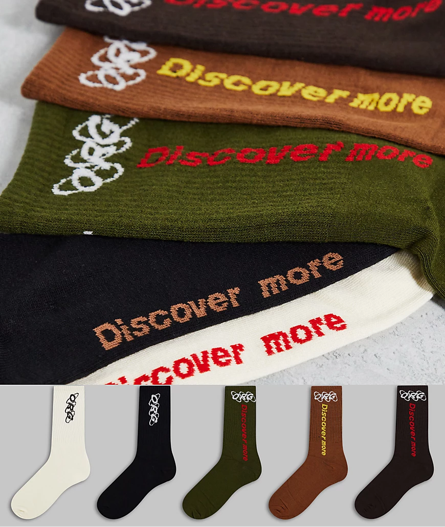 Jack & Jones – ORG – Socken im 5er-Pack in Schwarz, Braun, Weiß günstig online kaufen