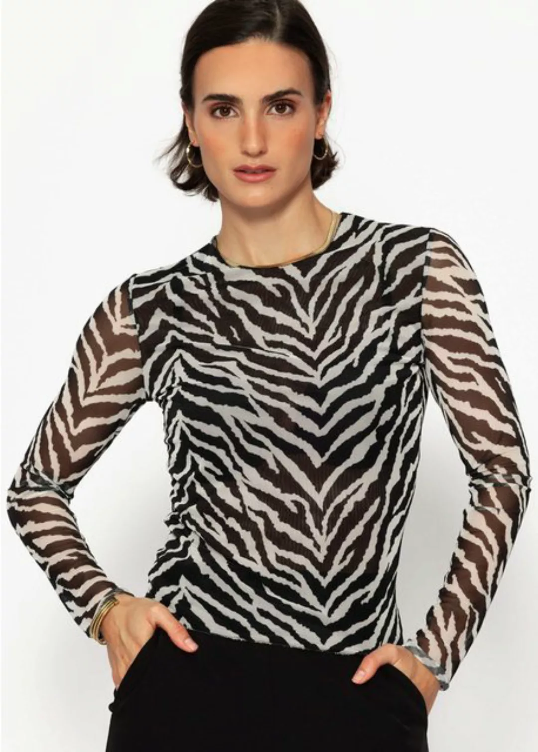 SASSYCLASSY Langarmshirt Animal Print Langarmshirt in transparenter Stoff F günstig online kaufen