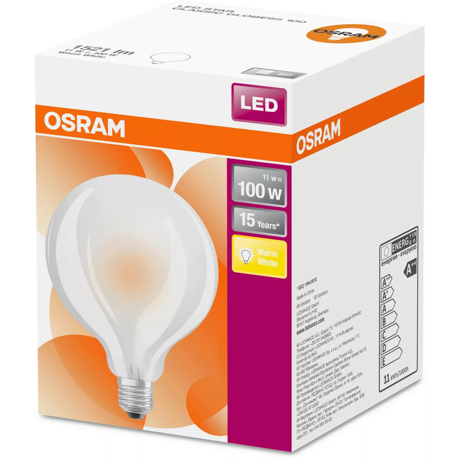 Osram LED-Leuchtmittel E27 Globeform 6,5 W Warmweiß 806 lm 13,5 x 9,5 cm (H günstig online kaufen