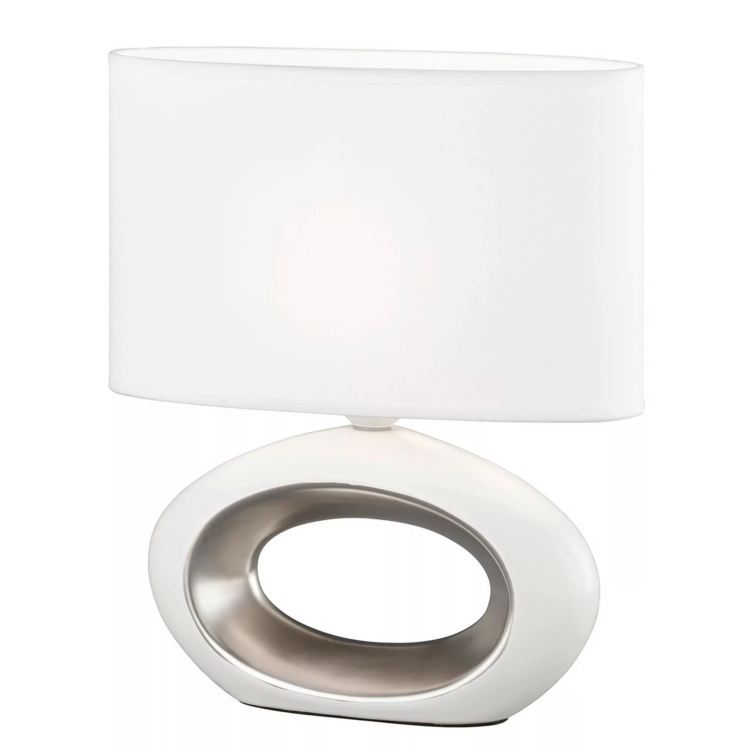 Tischlampe Coba oval Stoffschirm weiß Chromdetail günstig online kaufen
