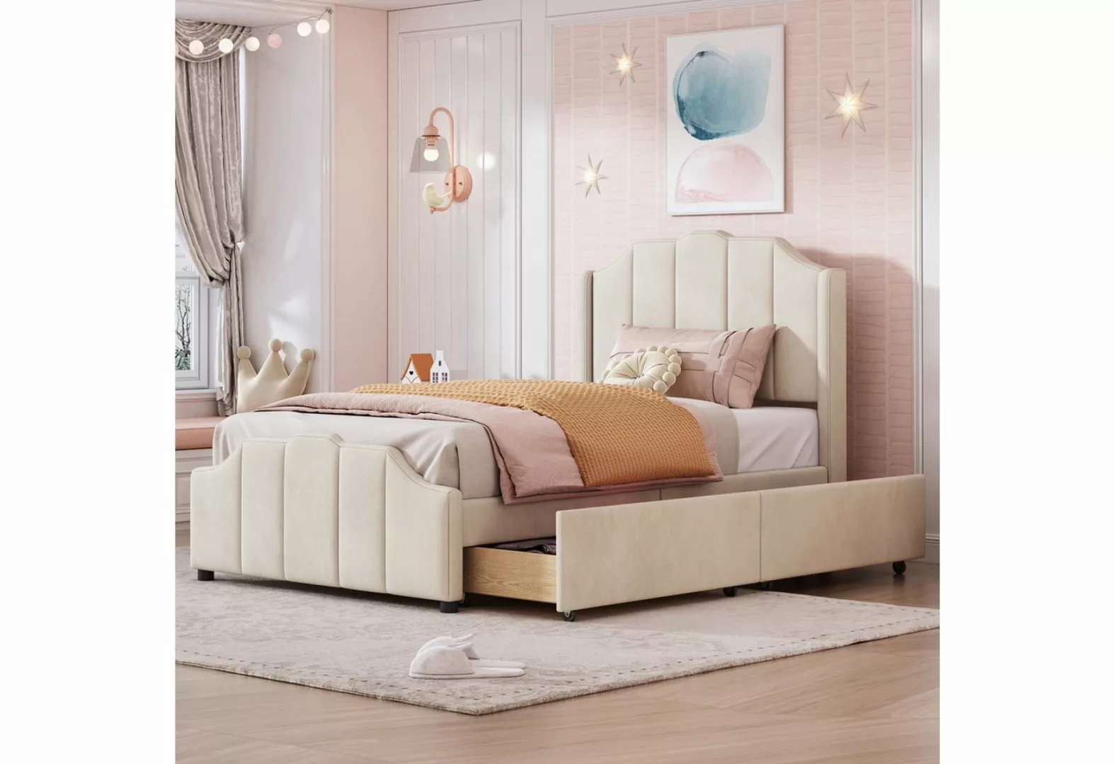 IDEASY Einzelbett Polsterbett, Kinderbett, 90 x 200 cm, mit 2 Schubladen, h günstig online kaufen