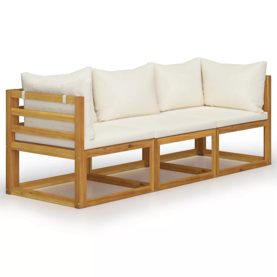 3-sitzer-gartensofa Mit Auflagen Creme Akazie Massivholz günstig online kaufen