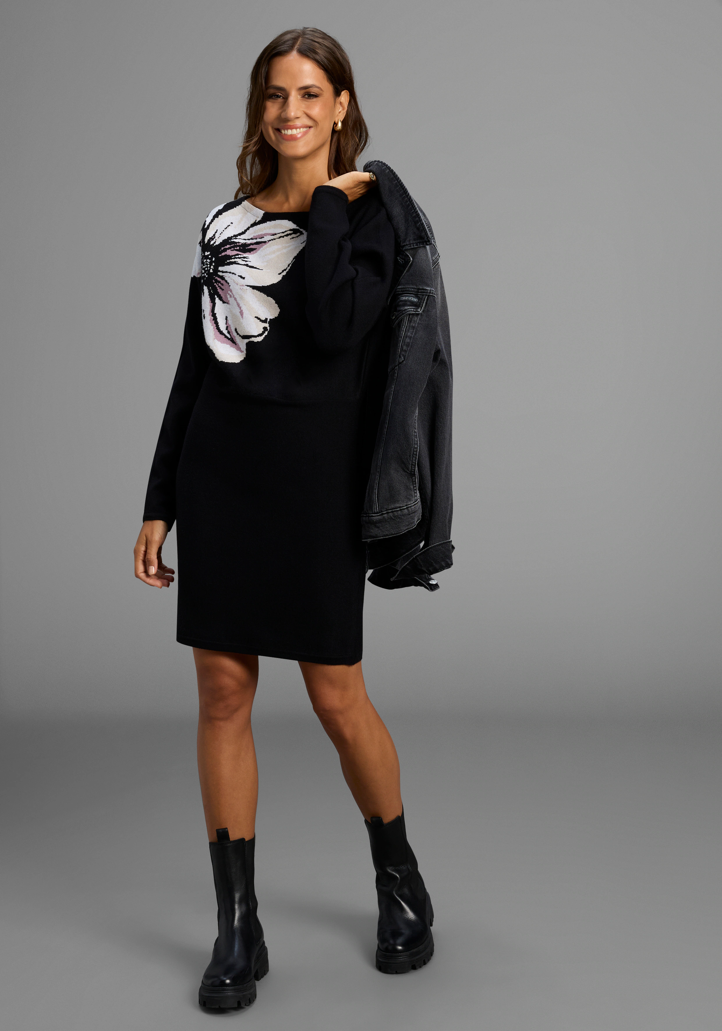 Laura Scott Strickkleid, mit tollem Blumen-Strickmuster günstig online kaufen