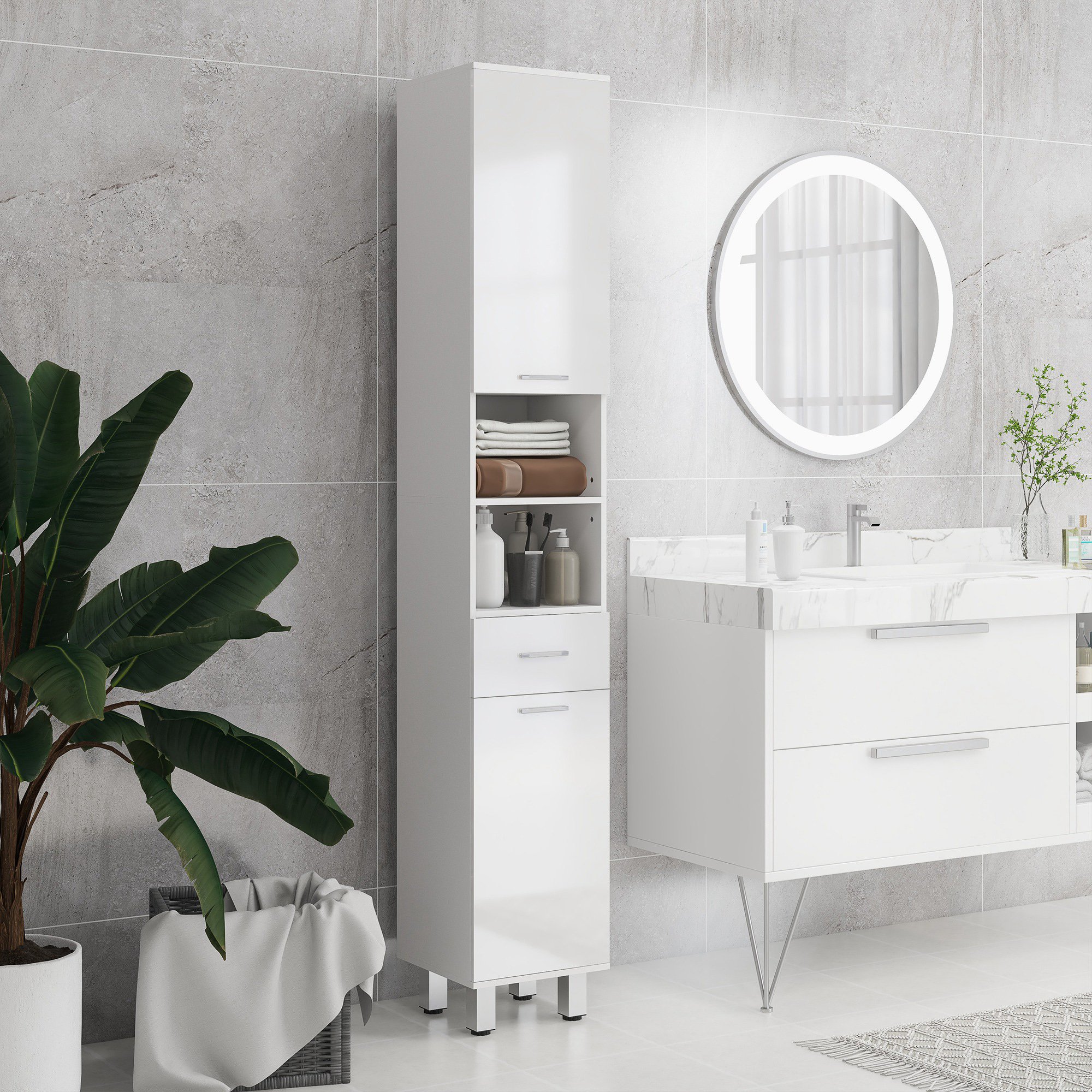 Kleankin Hochschrank Badezimmer, Säulentür mit verstellbaren Regalen, offen günstig online kaufen