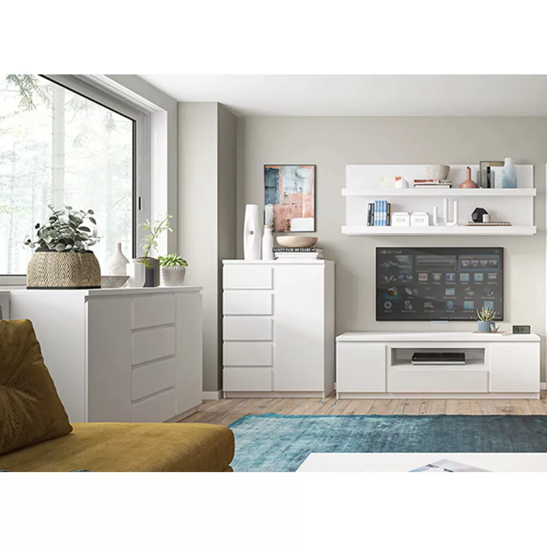 Wohnmöbel Set mit Wohnwand und Sideboard in weiß FORTALEZA-129 günstig online kaufen