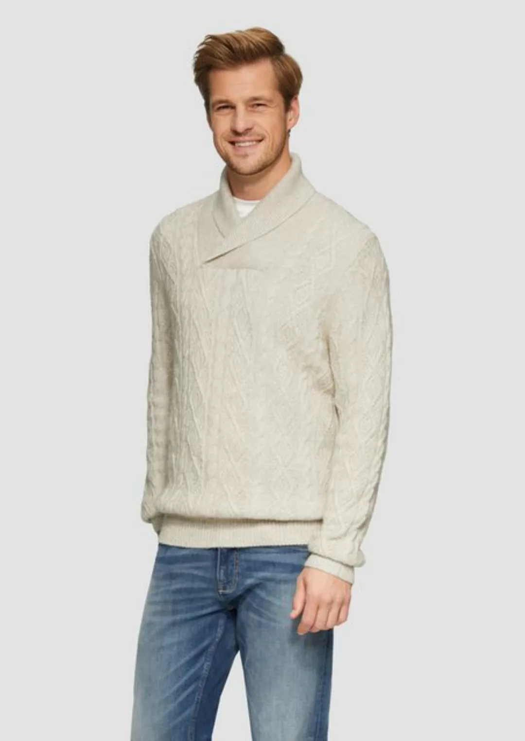 s.Oliver Strickpullover Schalkragenpullover mit Zopfmuster aus Wollmix Ripp günstig online kaufen